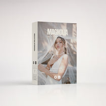 Software box of Magnolia Wedding Lightroom Presets by WeddingRebels showing a portrait of a bride in a white dress.